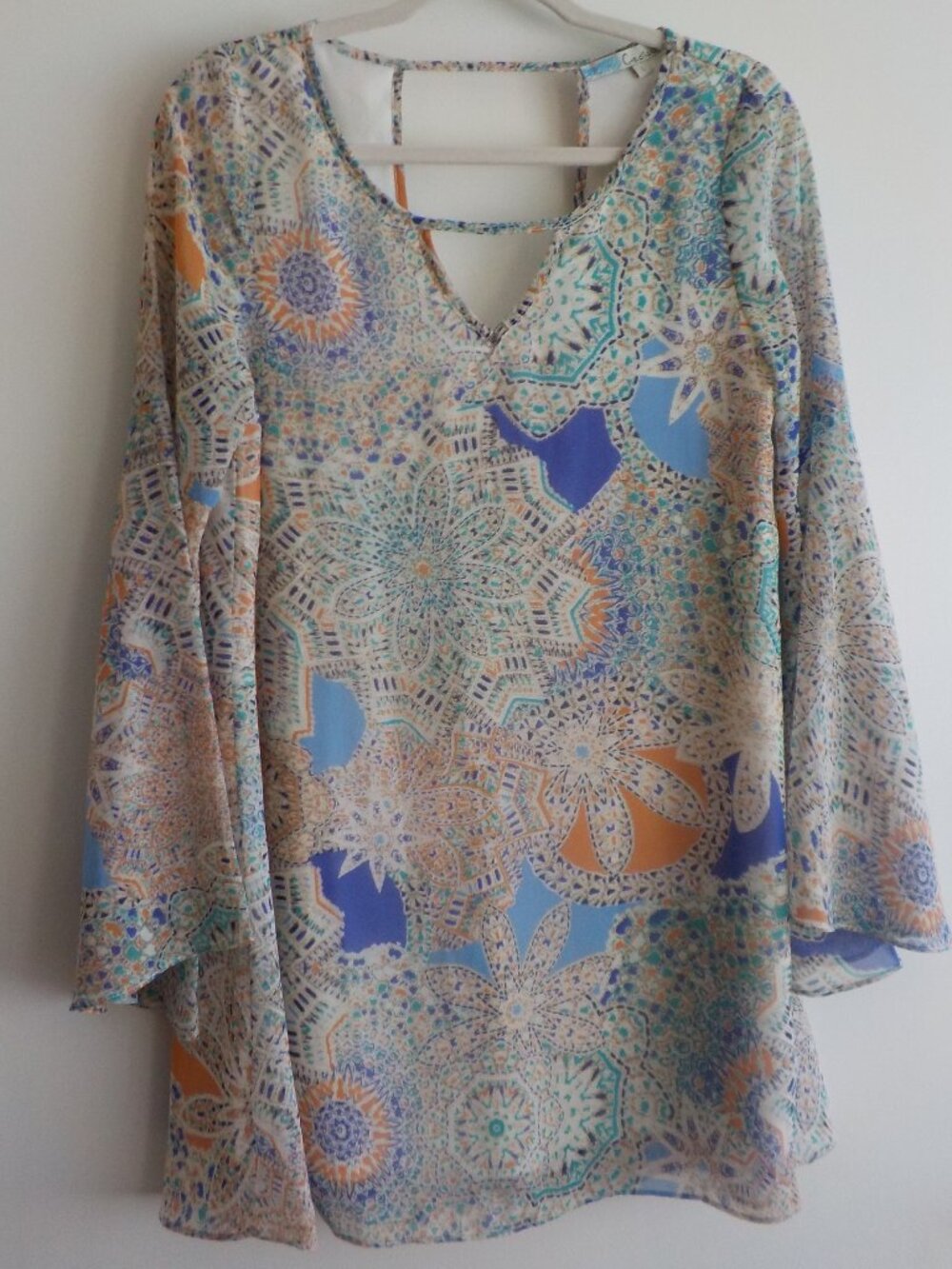 Cecico Blouse Tunic - Large - Pastel Design Lined Long Sleeve (2528)